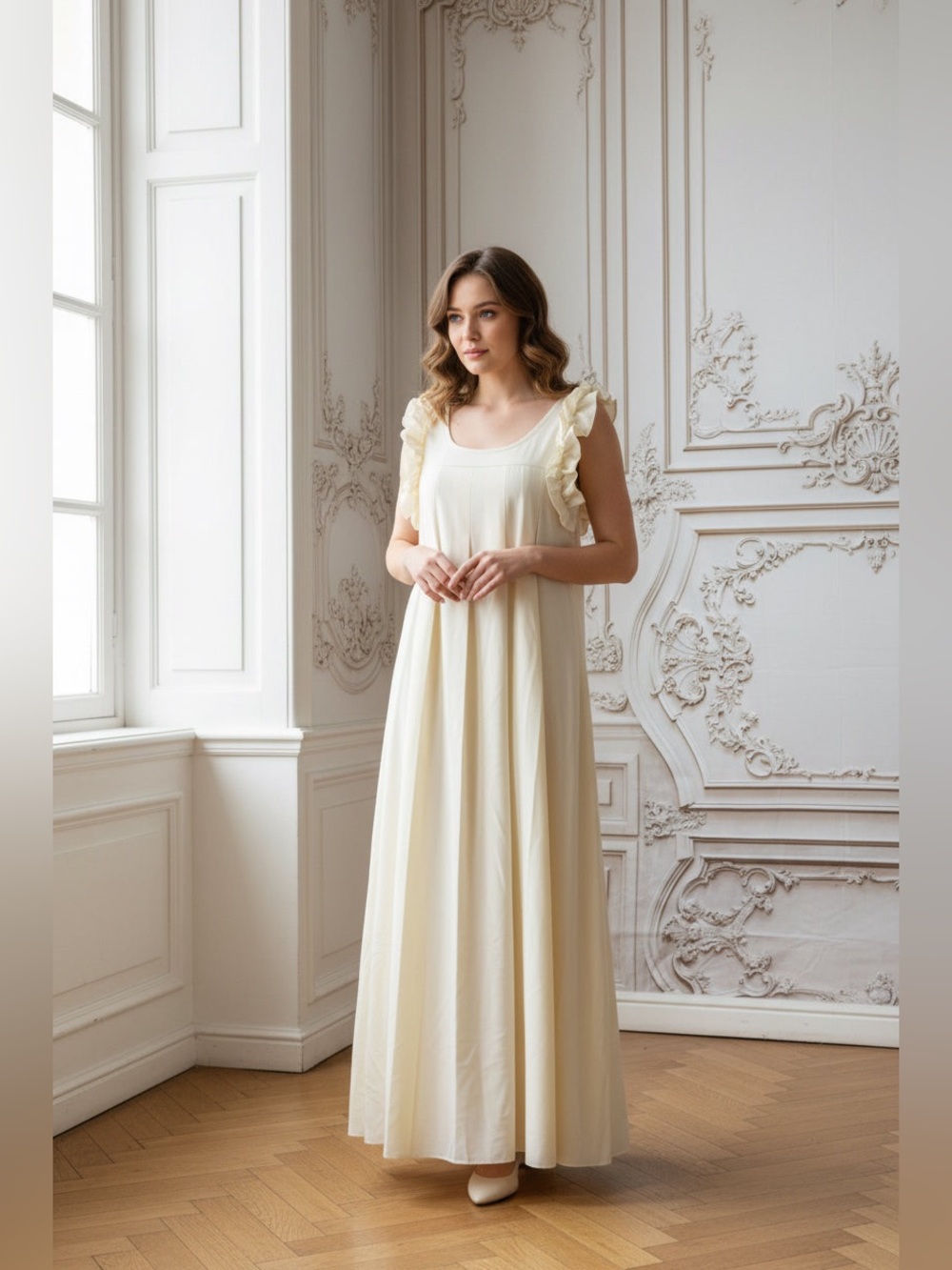 Cream Ruffled Maxi Dress